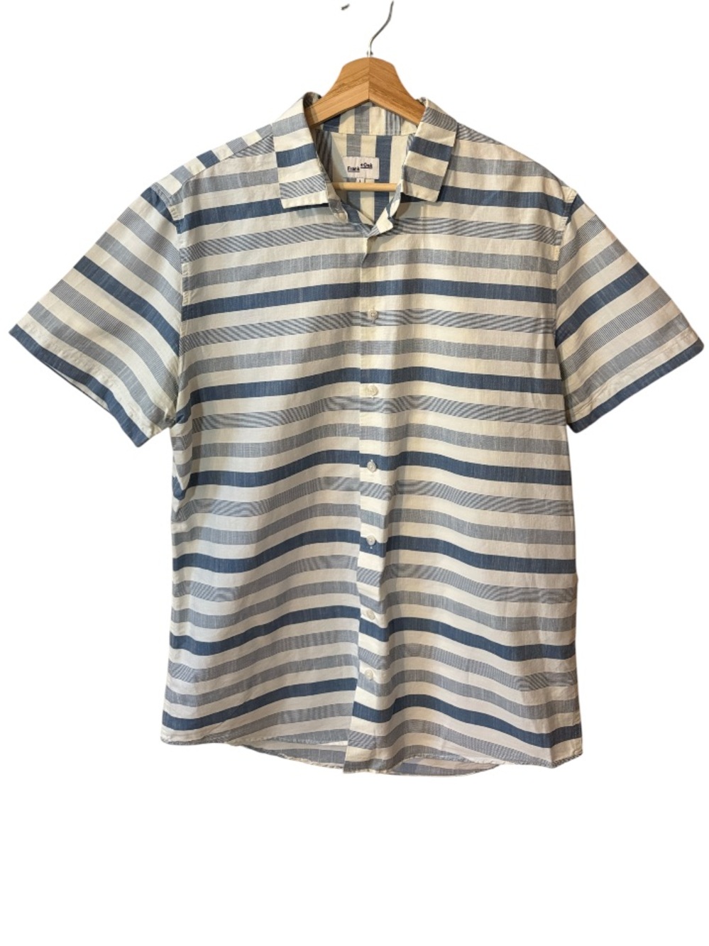Frank and OaK Short-Sleeve Blue & White Striped Button-Down Shirt Size Large